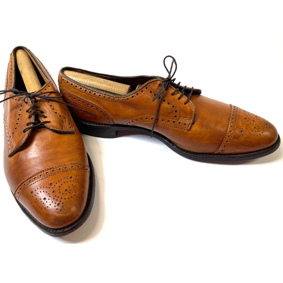ALLEN EDMONDS Sanford Tan Cap-Toe Derby Dress Shoe Size 12 D shoe trees … - Picture 8 of 10